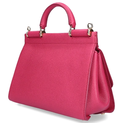 Shop Dolce & Gabbana Women  Handbag Sicily S Calfskin Logo Fuchsia In Pink