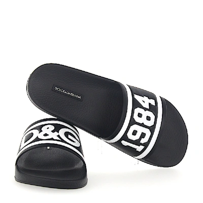 Shop Dolce & Gabbana Sandals Saint Barth Leather Black Logo