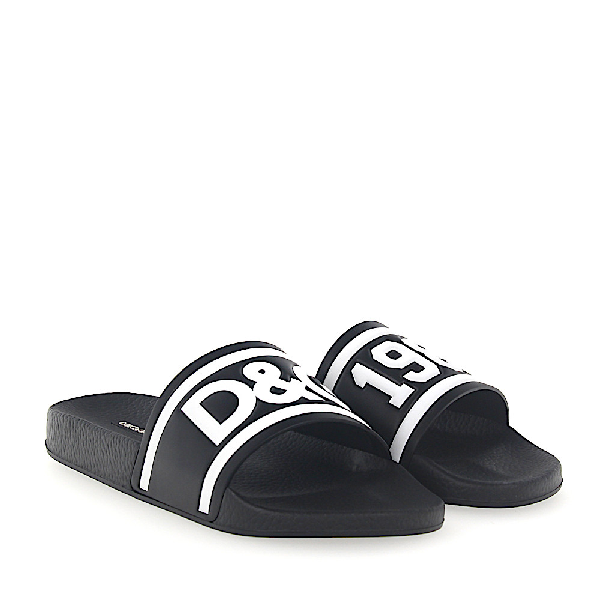 Dolce & Gabbana Sandals Saint Barth Leather Black Logo In 8t947 Black ...