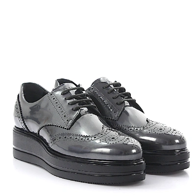 Shop Hogan Platform Oxfords H323 Leather Grey Perforated