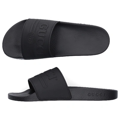 Shop Gucci Beach Sandals Gum Logo Black
