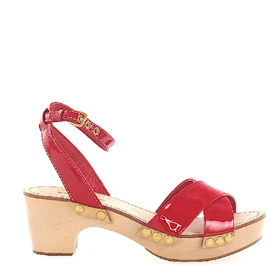 Car Shoe Platform Sandals Patent Leather Red In Red