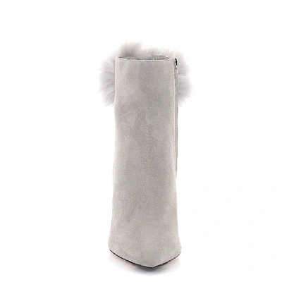 Shop Jimmy Choo Ankle Boots Suede Fur Upper Pompom Grey