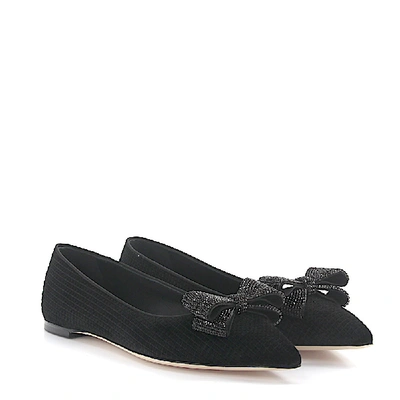 Shop Giuseppe Zanotti Ballet Pumps Velvet Ribbon Swarovski Black