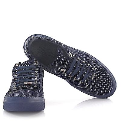 Shop Jimmy Choo Low-top Sneakers Embossing Star Pattern Blue Silver