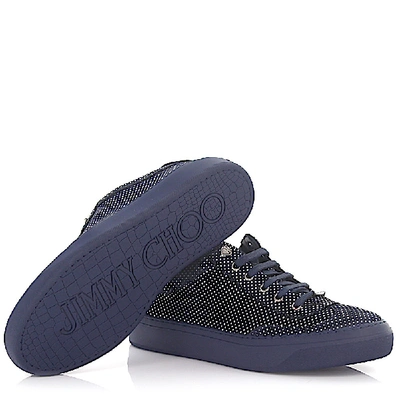Shop Jimmy Choo Low-top Sneakers Embossing Star Pattern Blue Silver