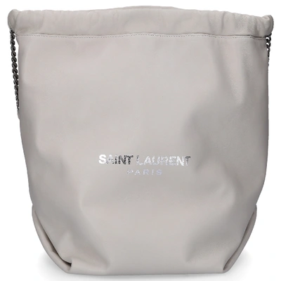 Shop Saint Laurent Women Handbag Teddy Leather Logo White