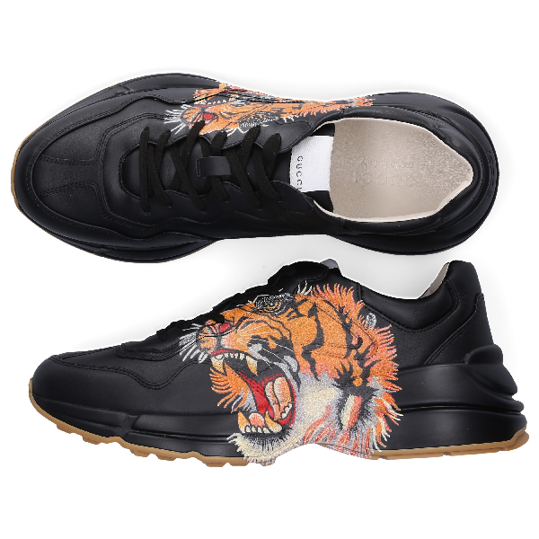 Gucci Rhyton Leather Sneaker With Tiger In Black | ModeSens