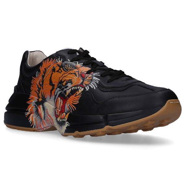 Gucci Rhyton Leather Sneaker With Tiger In Black | ModeSens