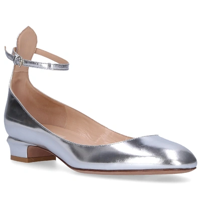 Shop Valentino Ankle Strap Ballet Flats S0486 In Silver