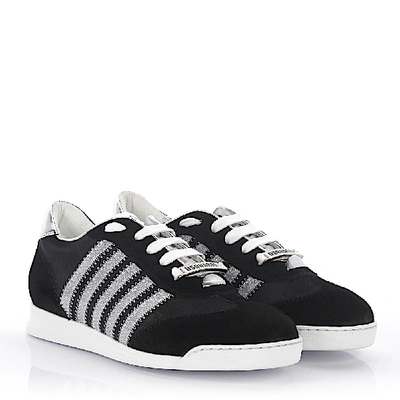 Shop Dsquared2 Sneakers New Runner Suede Hightech-jersey Black Nylon Glitter Silver