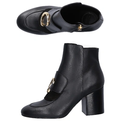 Shop Chloé Ankle Boots Ch33218a Calfskin Logo Metallic Black