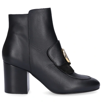 Shop Chloé Ankle Boots Ch33218a Calfskin Logo Metallic Black