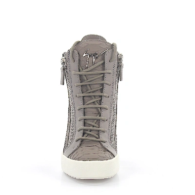 Shop Giuseppe Zanotti Ankle Boots Calfskin Embossed Decorative Zipper Embossing Logo Grey