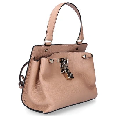 Shop Valentino Garavani Women Handbag Piper Leather Rivets Gold Logo Beige
