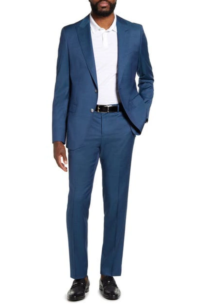 Shop Hugo Boss Novid/ben Trim Fit Solid Wool Suit In Medium Blue