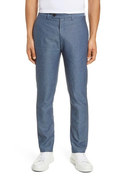 Shop Ted Baker Slim Fit Linen & Cotton Blend Trousers In Blue