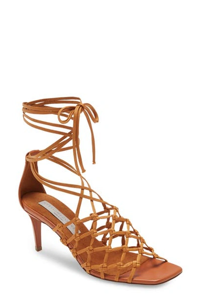 Shop Stella Mccartney Knotted Cage Ankle Tie Sandal In Light Caramel