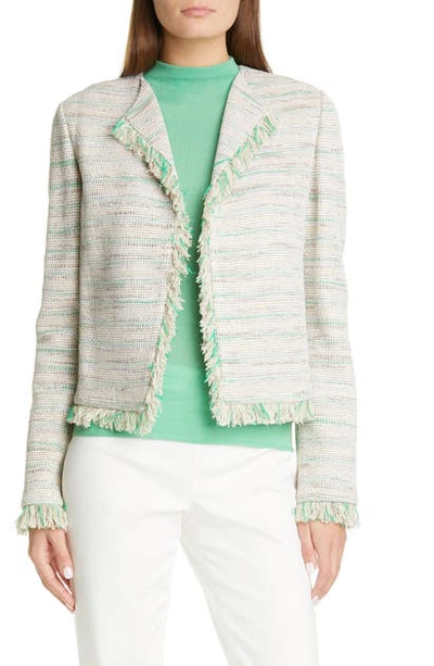 Shop St John Ombre Taped Inlay Knit Jacket In White/ Golden Straw Multi