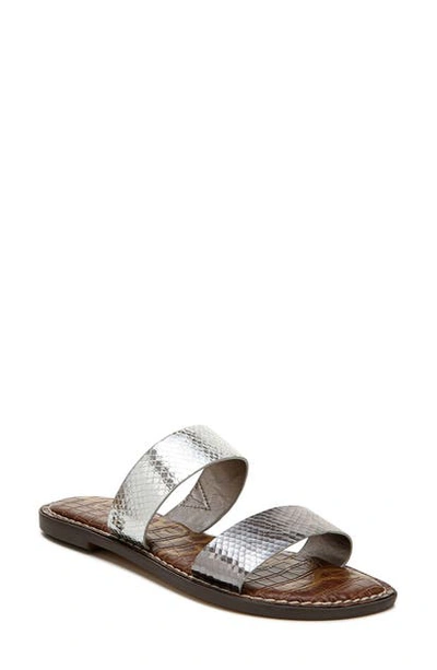 Shop Sam Edelman Gala Two Strap Slide Sandal In Pewter/ Soft Silver Leather