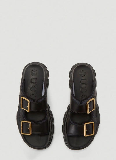 Shop Gucci Buckle Trim Slides In Black