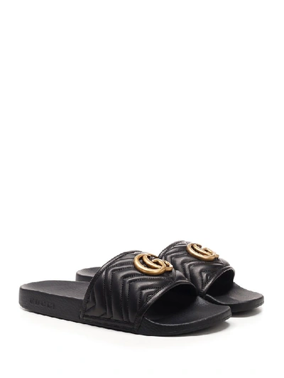 Shop Gucci Gg Matelassé Slides In Black