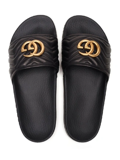 Shop Gucci Gg Matelassé Slides In Black