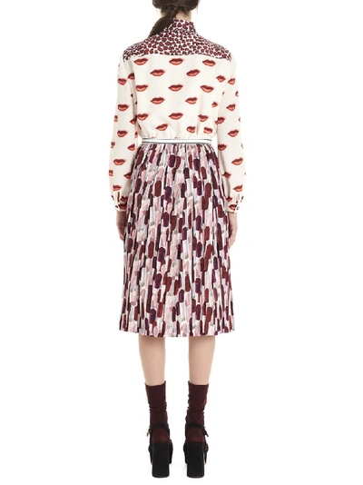 Shop Prada Pleated Lipstick Print Dress In Multi