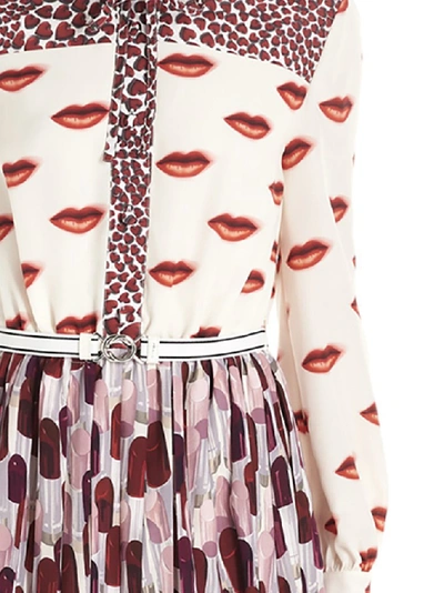 Shop Prada Pleated Lipstick Print Dress In Multi