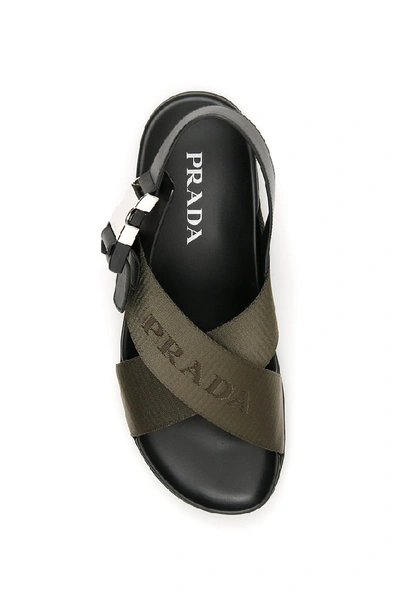 Shop Prada Logo Crossover Sandals In Multi