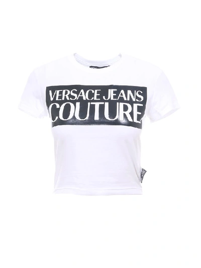 Shop Versace Jeans Couture Logo Printed Cropped Top In White