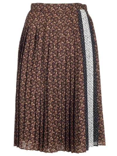 Shop Burberry Pleated Monogram Striped Midi Skirt In Multi