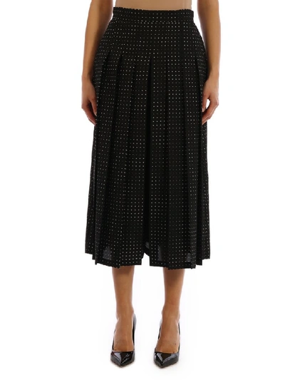 Shop Max Mara Polka Dot Pleated Skirt In Black