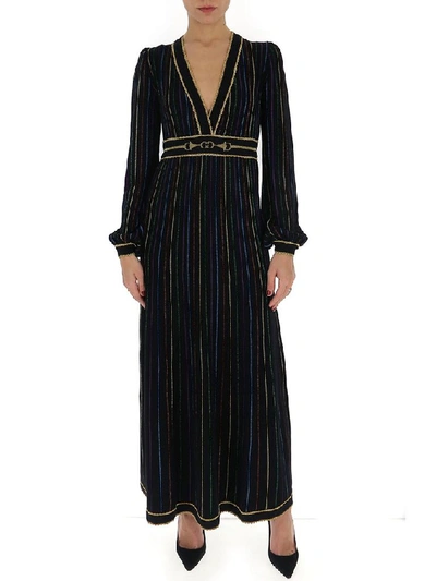 Shop Gucci Glittered Striped Dress In Black