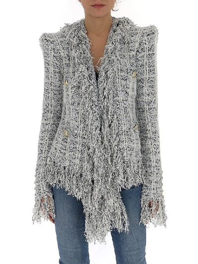 Shop Balmain Fringed Tweed Blazer In Multi