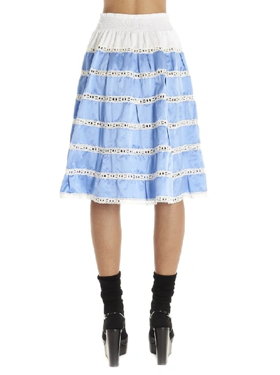Shop Prada Tiered Lace Detail Midi Skirt In Blue