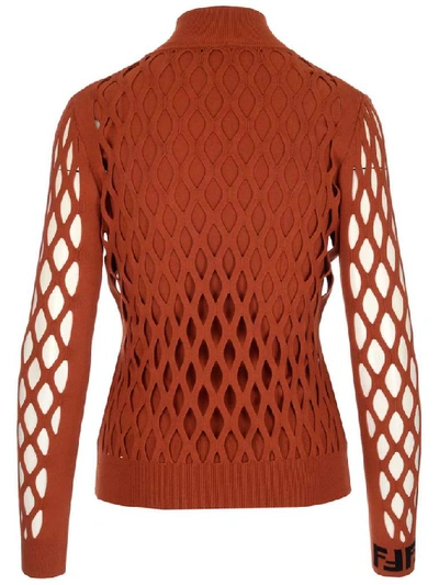 Shop Fendi Cut Out Lattice Detail Sweater In Red