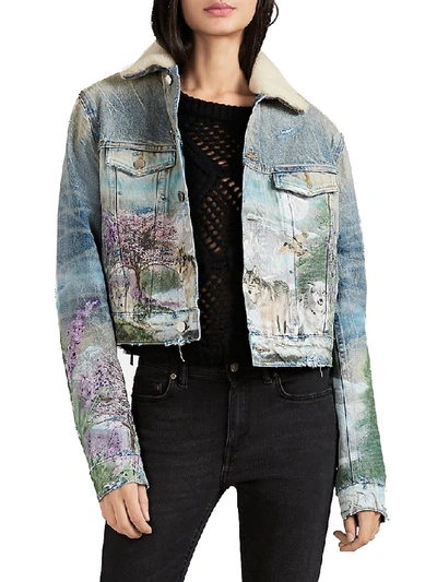 Oversized Printed Denim Jacket In Blue