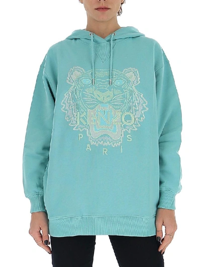 Shop Kenzo Embroidered Tiger Hoodie In Green