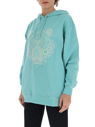 Shop Kenzo Embroidered Tiger Hoodie In Green