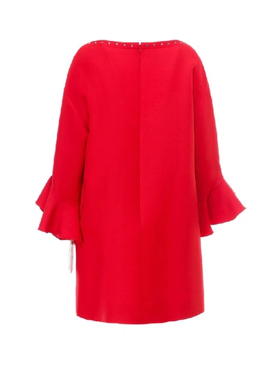 Shop Valentino Embellished Ruffle Trim Shift Dress In Red