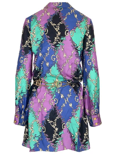 Shop Gucci Allover Logo Print Shirt Dress In Multi