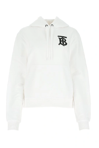 Shop Burberry Embroidered Tb Hoodie In White