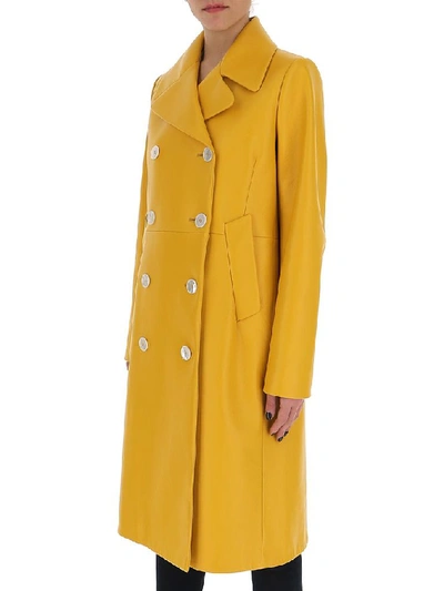 Shop Prada Double Breasted Coat In Yellow