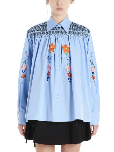 Shop Prada Floral Embroidered Shirt In Blue