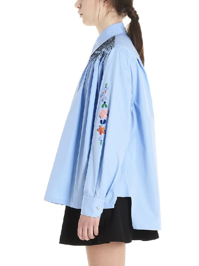 Shop Prada Floral Embroidered Shirt In Blue