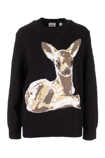 Shop Burberry Deer Intarsia Knitted Sweater In Black