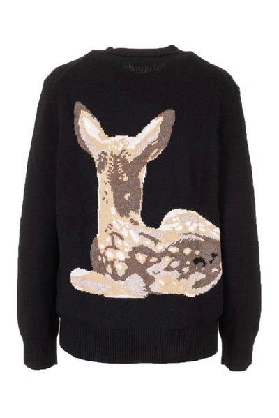 Shop Burberry Deer Intarsia Knitted Sweater In Black