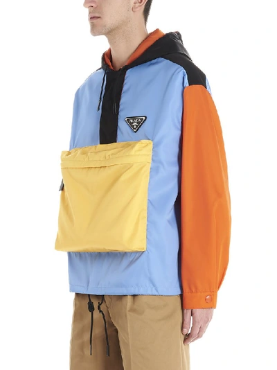 Shop Prada Hooded Colour Block Jacket In Multi