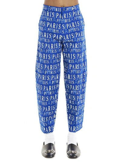 Shop Balenciaga Paris Printed Pants In Blue